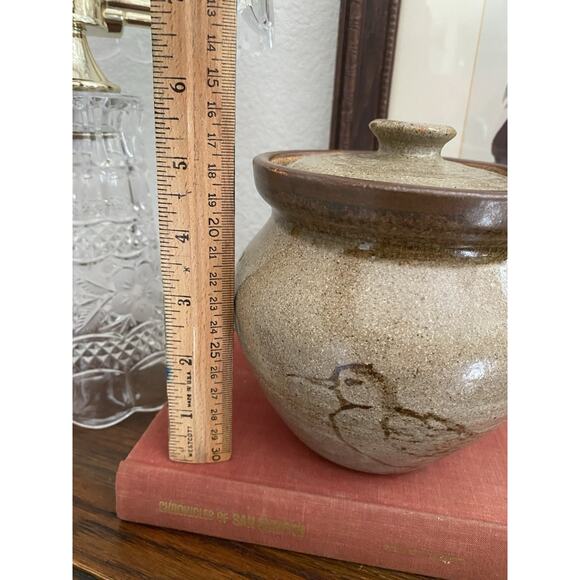 Vintage Hand Thrown Whimsical Pottery Jar Bird Jar With Lid Folk Art Pottery Jar - Picture 6 of 7